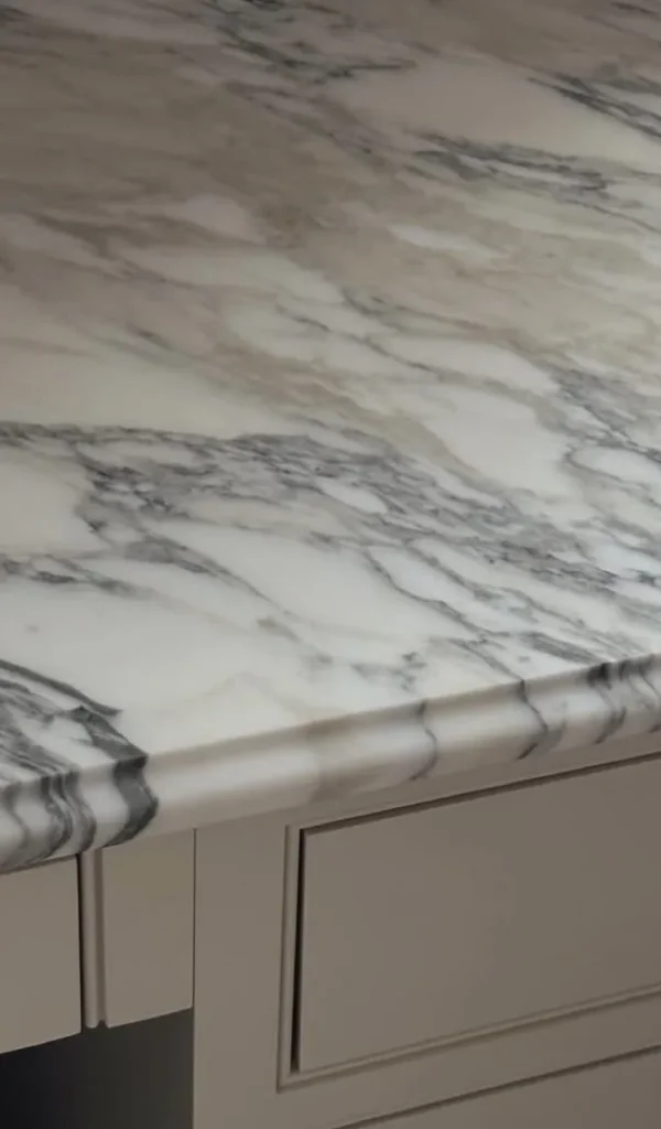 White marble countertop with soft grey veining